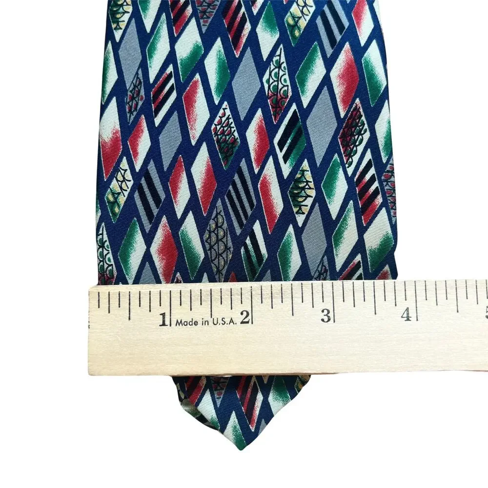 Vintage Robert Talbott Studio Red Blue Geometric 100% Silk Tie 2 Neckties 80s